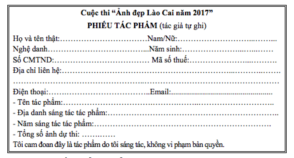 Form th&ocirc;ng tin thi ảnh